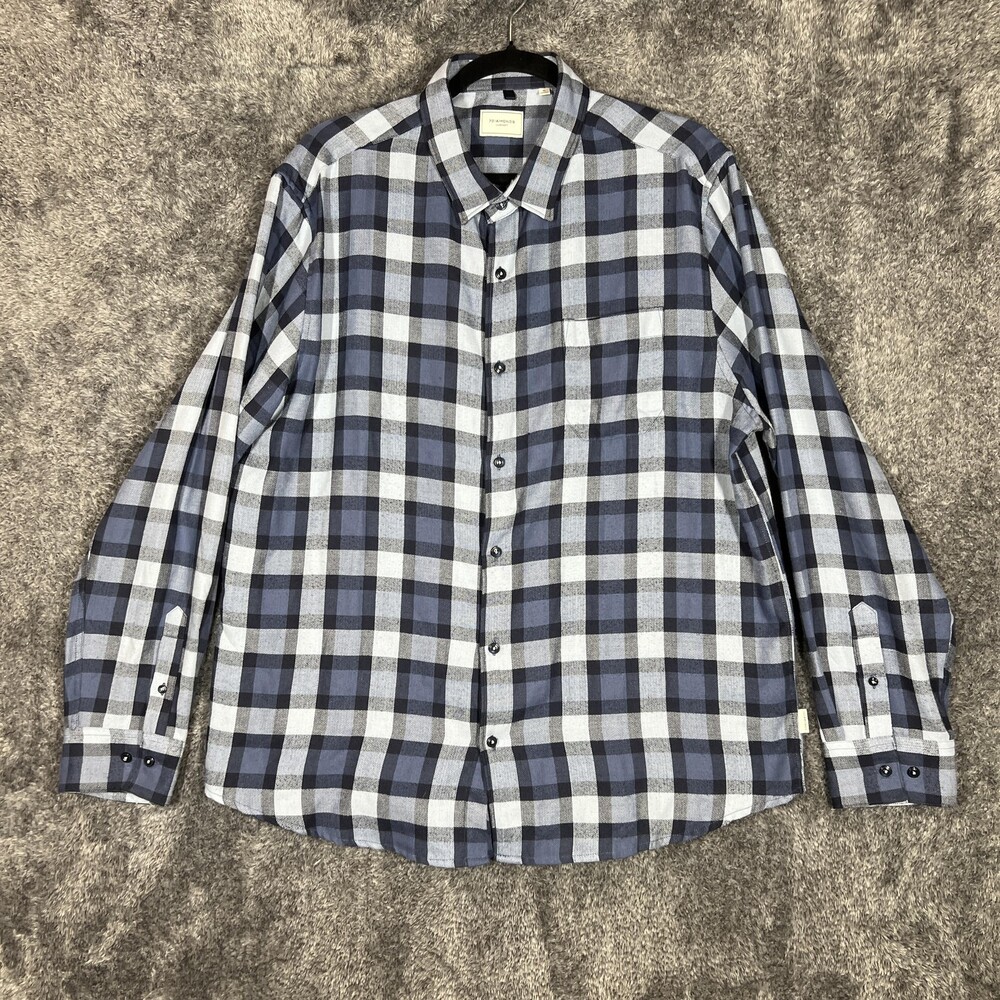 7 Diamonds Shirt Mens XL Blue Plaid Flannel Long Sleeve Luxe Soft Button Up